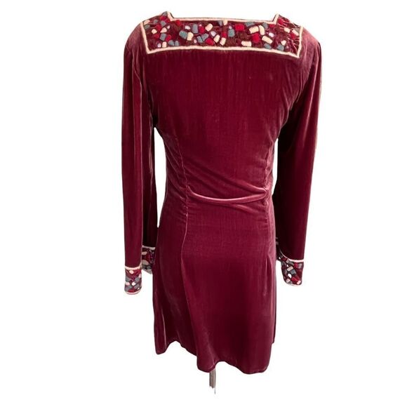 Allegra Hicks Retro Velvet Boho Silk Velvet Crochet Flower Child Mini Dress 2 - Picture 3 of 7